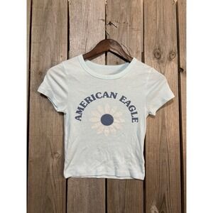 American Eagle Navy Daisy Graphic Tee XS Teen Woman Womens